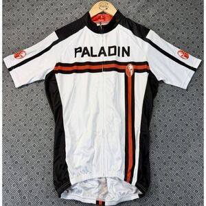Paladin Men's XL Cycling Jersey White Black White Short Sleeve Full Zip Athletic